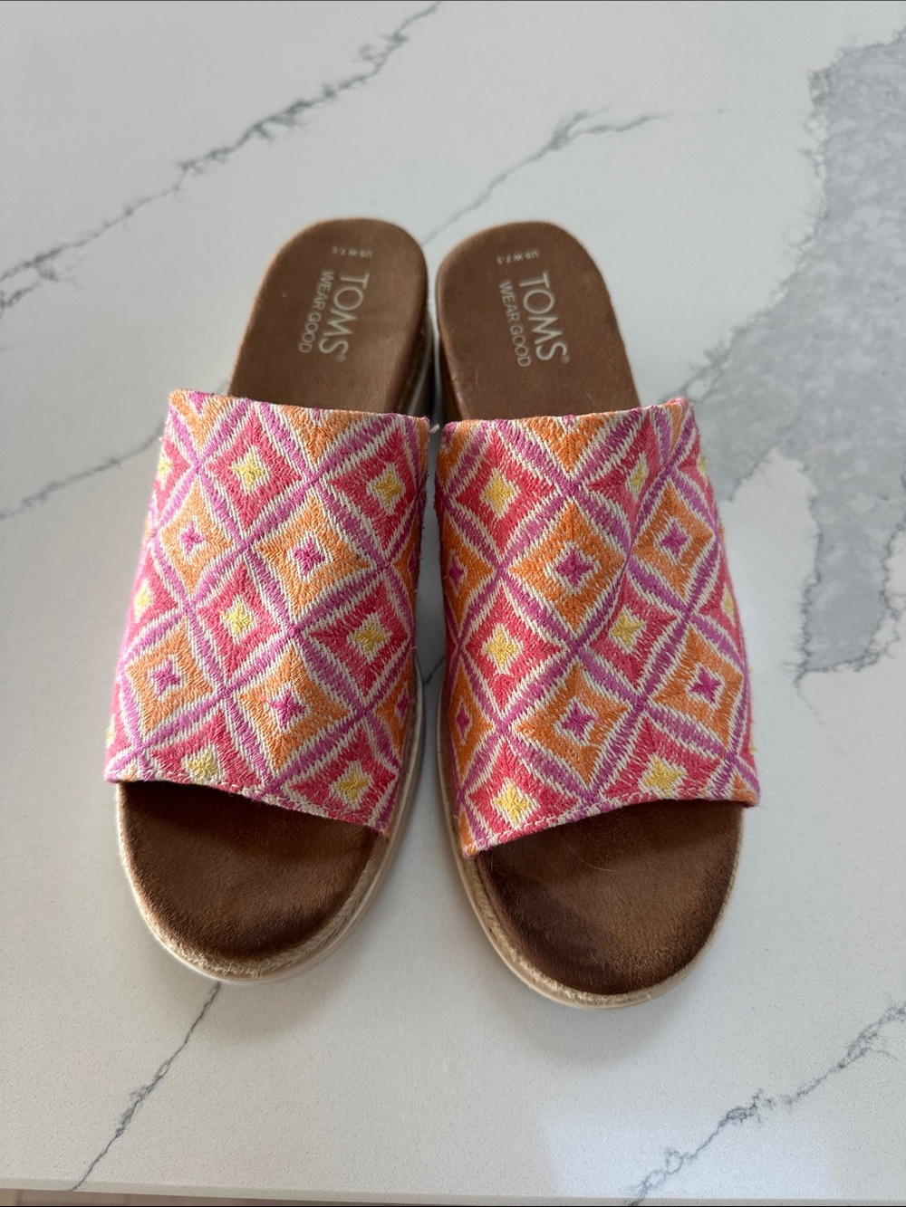 TOMS Pink & Orange Geometric Slip-On Mules